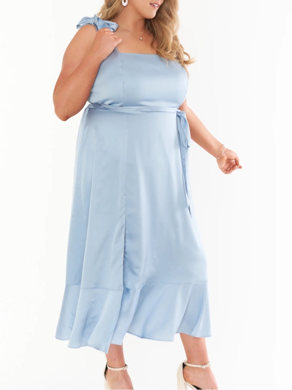 Show Me Your Mumu Garden Midi Dress Steel Blue Satin NWT 1X